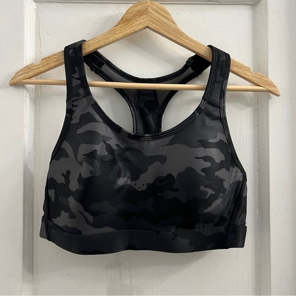 AVIA Racerback Sports Bra Black Gray Camo, Large 12-14 - Picture 2 of 5